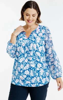 Toscane Boutique Tee-shirts|Blouse imprimé fleuri BLEU HORIZON
