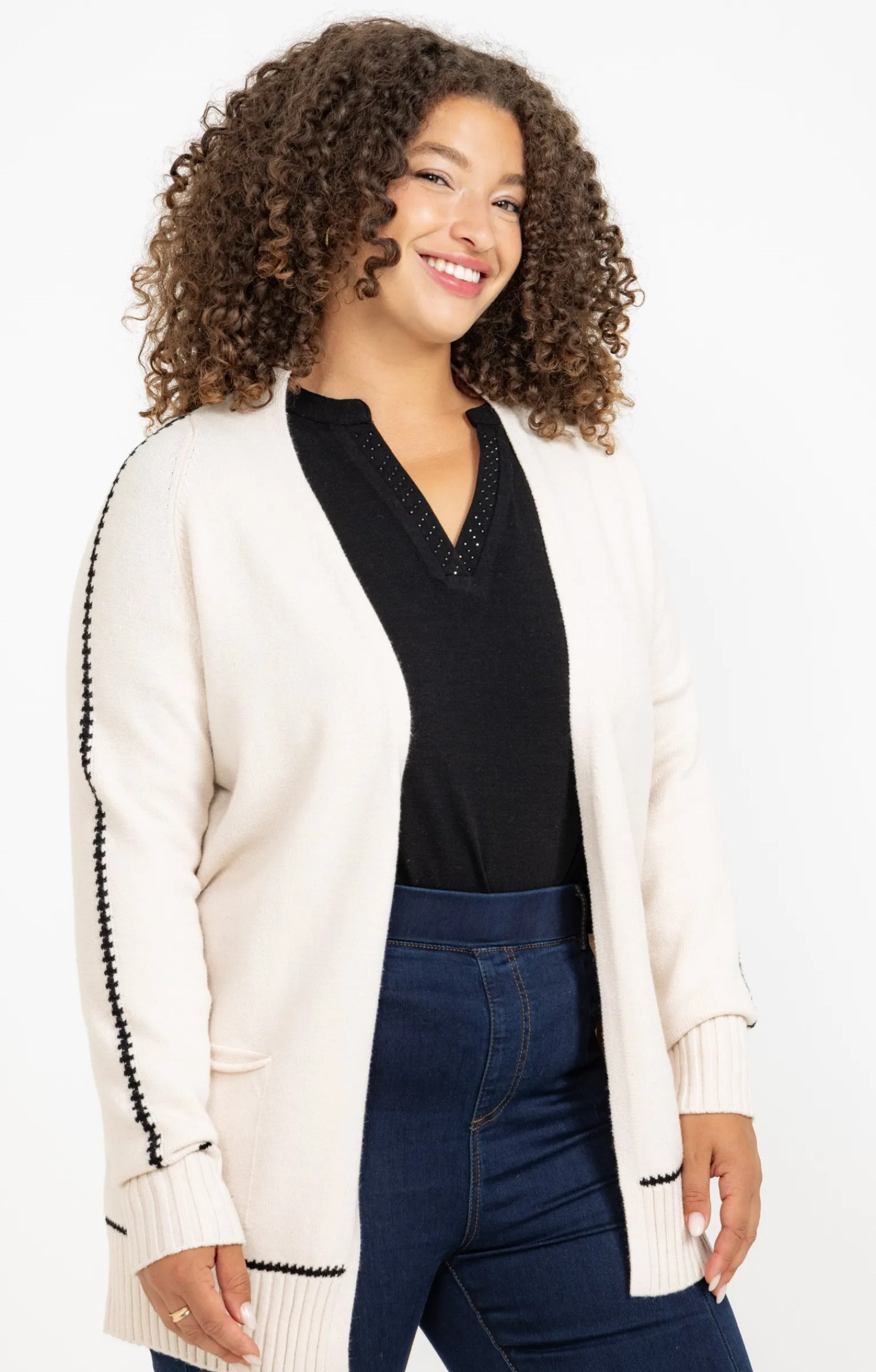 Toscane Boutique Pulls & Cardigans|Cardigan avec détail contrasté CREME