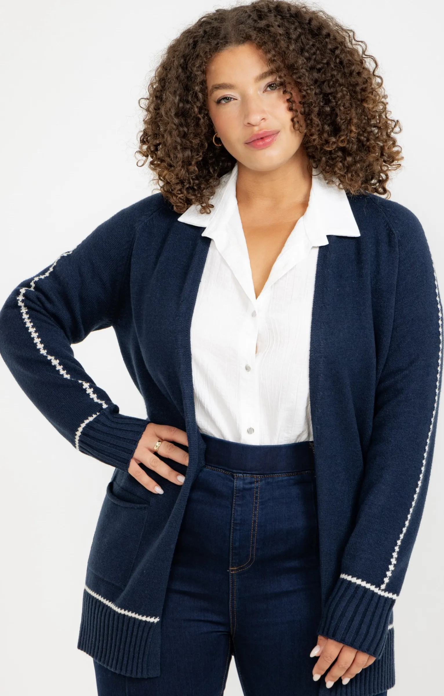 Toscane Boutique Pulls & Cardigans|Cardigan avec détail contrasté MARINE