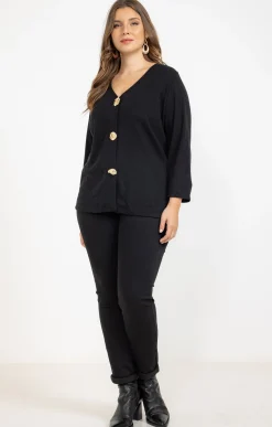 Toscane Boutique Pulls & Cardigans|Cardigan uni avec boutons fantaisies NOIR