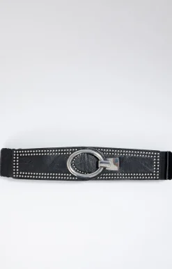 Toscane Boutique Accessoires|Ceinture élastiquée large e à clous NOIR