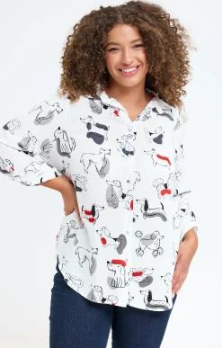 Toscane Boutique Chemisiers & Tuniques|Chemise avec imprimé chiens ECRU