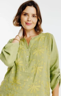 Toscane Boutique Chemisiers & Tuniques|Chemise brodée SMOKE GREEN