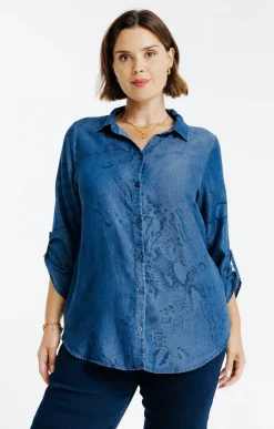 Toscane Boutique Chemisiers & Tuniques|Chemise en jean imprimée BLEU
