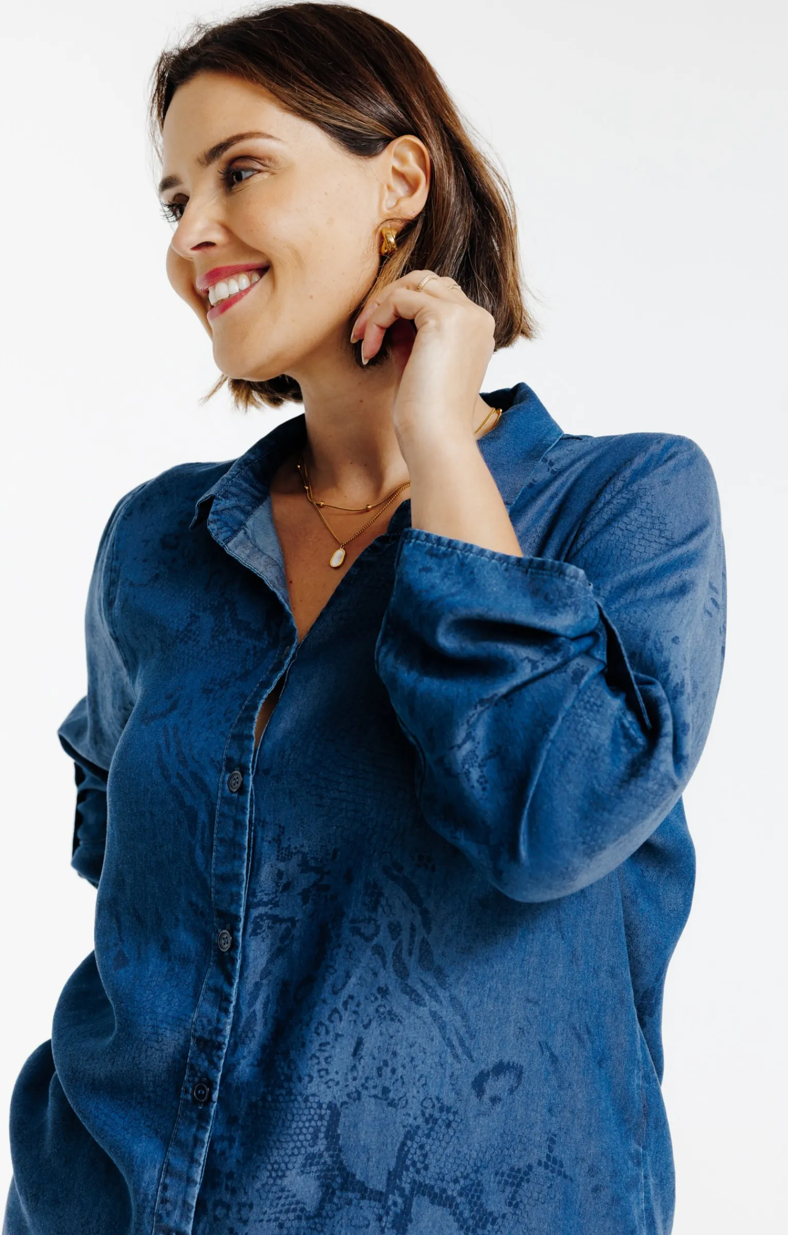 Toscane Boutique Chemisiers & Tuniques|Chemise en jean imprimée BLEU