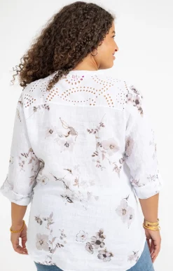 Toscane Boutique Chemisiers & Tuniques|Chemise imprimée avec broderie anglaise BLANC