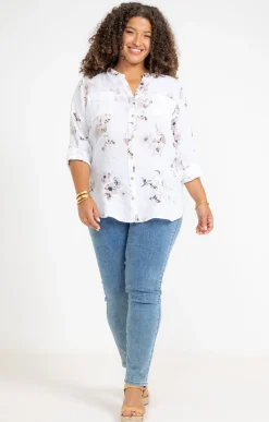 Toscane Boutique Chemisiers & Tuniques|Chemise imprimée avec broderie anglaise BLANC