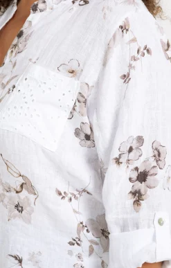 Toscane Boutique Chemisiers & Tuniques|Chemise imprimée avec broderie anglaise BLANC