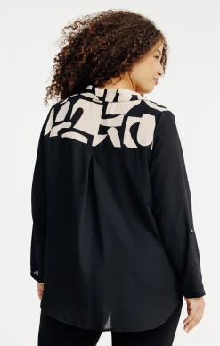 Toscane Boutique Chemisiers & Tuniques|Chemise imprimée patch NOIR