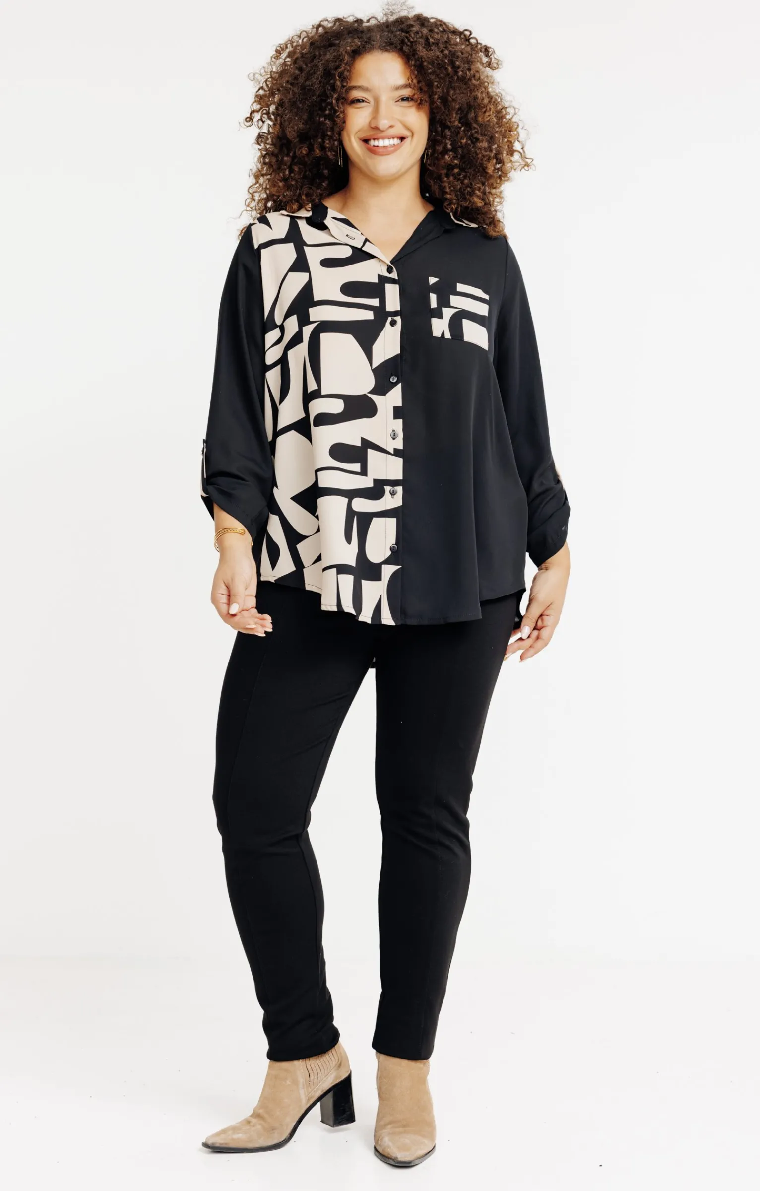 Toscane Boutique Chemisiers & Tuniques|Chemise imprimée patch NOIR