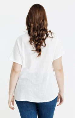 Toscane Boutique Chemisiers & Tuniques|Chemise manches courtes avec broderies BLANC