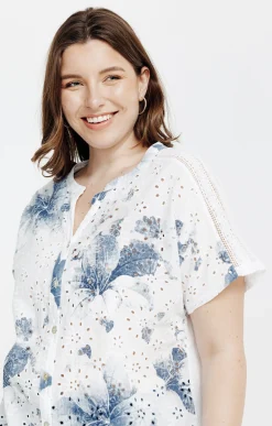 Toscane Boutique Chemisiers & Tuniques|Chemise manches courtes avec broderies BLANC