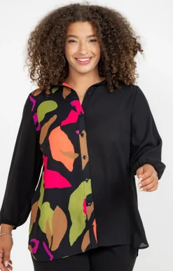 Toscane Boutique Chemisiers & Tuniques|Chemise patch imprimé floral NOIR