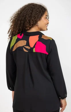 Toscane Boutique Chemisiers & Tuniques|Chemise patch imprimé floral NOIR