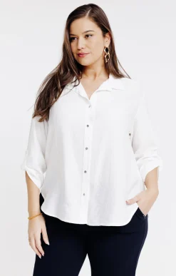 Toscane Boutique Chemisiers & Tuniques|Chemise unie manches 3/4 ECRU