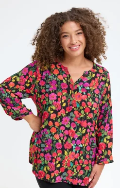 Toscane Boutique Chemisiers & Tuniques|Chemisier imprimé fleuri NOIR