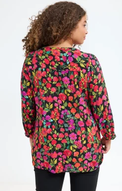 Toscane Boutique Chemisiers & Tuniques|Chemisier imprimé fleuri NOIR