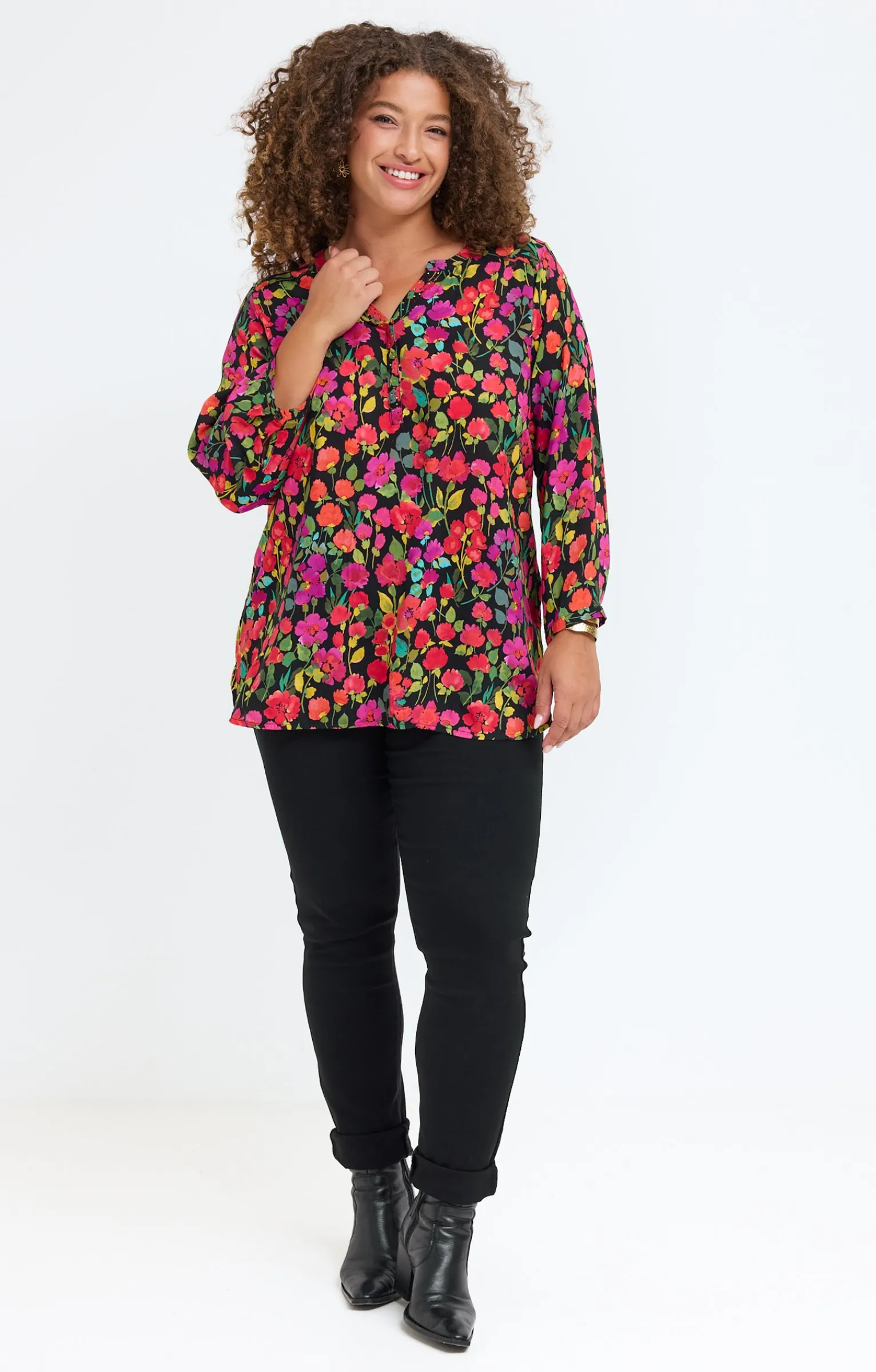 Toscane Boutique Chemisiers & Tuniques|Chemisier imprimé fleuri NOIR