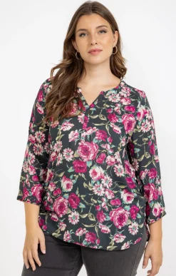 Toscane Boutique Chemisiers & Tuniques|Chemisier imprimé fleuri SMOKE GREEN