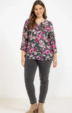 Toscane Boutique Chemisiers & Tuniques|Chemisier imprimé fleuri SMOKE GREEN