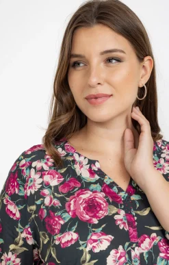 Toscane Boutique Chemisiers & Tuniques|Chemisier imprimé fleuri SMOKE GREEN