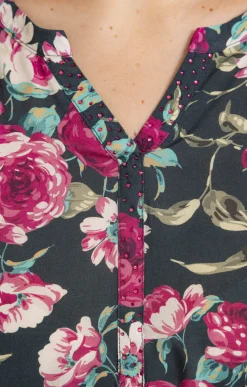 Toscane Boutique Chemisiers & Tuniques|Chemisier imprimé fleuri SMOKE GREEN