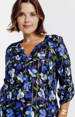 Toscane Boutique Chemisiers & Tuniques|Chemisier imprimé fleuri et fils lurex NOIR