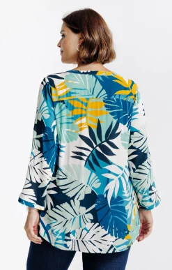 Toscane Boutique Chemisiers & Tuniques|Chemisier imprimé végétal BLEU PETROLE