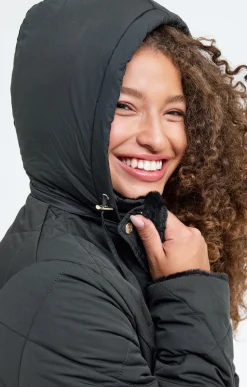 Toscane Boutique Parkas & Impers|Doudoune avec capuche et fausse fourrure NOIR