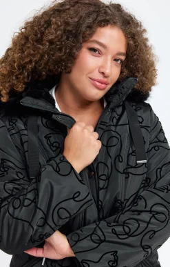 Toscane Boutique Parkas & Impers|Doudoune avec chats en effet velours NOIR