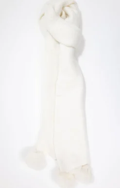 Toscane Boutique Accessoires|Echarpe chaude à pompons ECRU