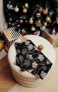 Toscane Boutique Accessoires|Echarpe chaude imprimé ginkgo rayé NOIR