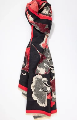 Toscane Boutique Accessoires|Echarpe chaude imprimé ginkgo ROUGE