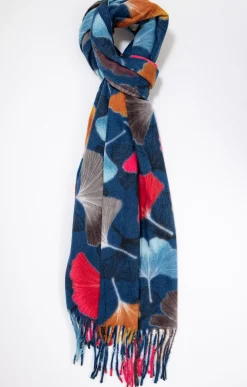 Toscane Boutique Accessoires|Echarpe douce imprimé ginkgo PETROLE