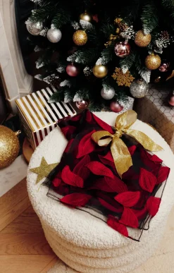 Toscane Boutique Accessoires|Foulard fond noir feuilles dévoré ROUGE