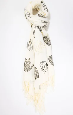 Toscane Boutique Accessoires|Foulard imprimé chat matière douce ECRU