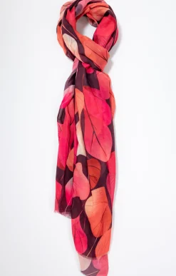 Toscane Boutique Accessoires|Foulard imprimé feuilles en camaïeu BORDEAUX