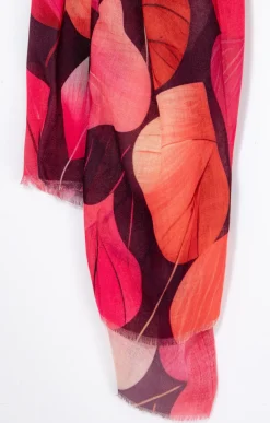 Toscane Boutique Accessoires|Foulard imprimé feuilles en camaïeu BORDEAUX