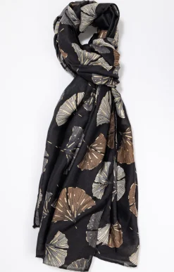 Toscane Boutique Accessoires|Foulard imprimé ginkgo et brun NOIR