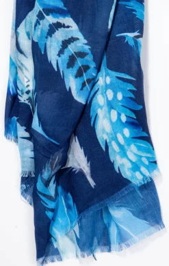 Toscane Boutique Accessoires|Foulard imprimé plumes bleues MARINE
