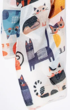 Toscane Boutique Accessoires|Foulard léger imprimé petits chats BEIGE