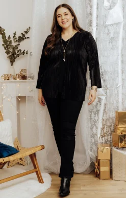 Toscane Boutique Tee-shirts|Gilet plissé brillant NOIR