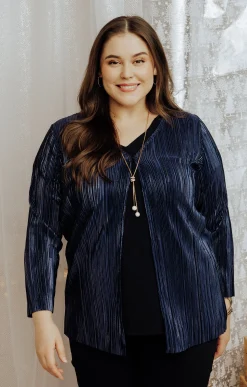 Toscane Boutique Tee-shirts|Gilet plissé brillant MARINE