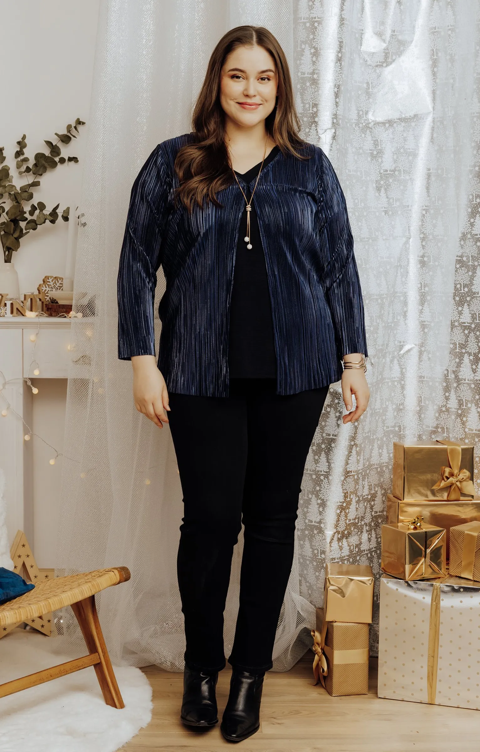 Toscane Boutique Tee-shirts|Gilet plissé brillant MARINE