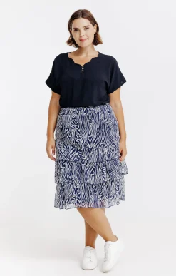 Toscane Boutique Jupes|Jupe à volants imprimé zébré MARINE