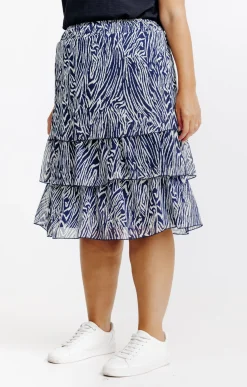 Toscane Boutique Jupes|Jupe à volants imprimé zébré MARINE