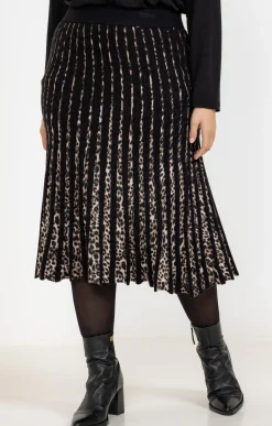 Toscane Boutique Jupes|Jupe chaude en maille imprimé léopard NOIR