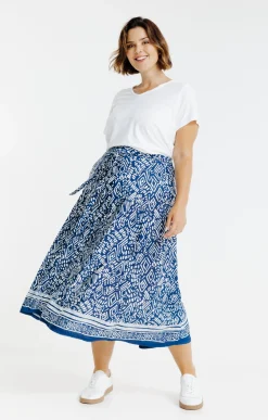 Toscane Boutique Jupes|Jupe en maille à imprimé ikat MARINE