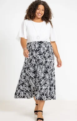 Toscane Boutique Jupes|Jupe longue en maille imprimé palmier NOIR