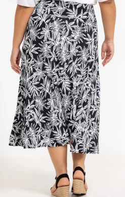 Toscane Boutique Jupes|Jupe longue en maille imprimé palmier NOIR